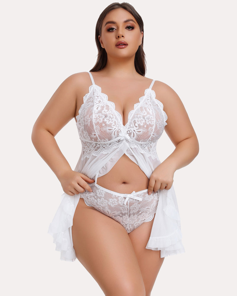 Plus Size Lace Open Front Babydoll-lovelira