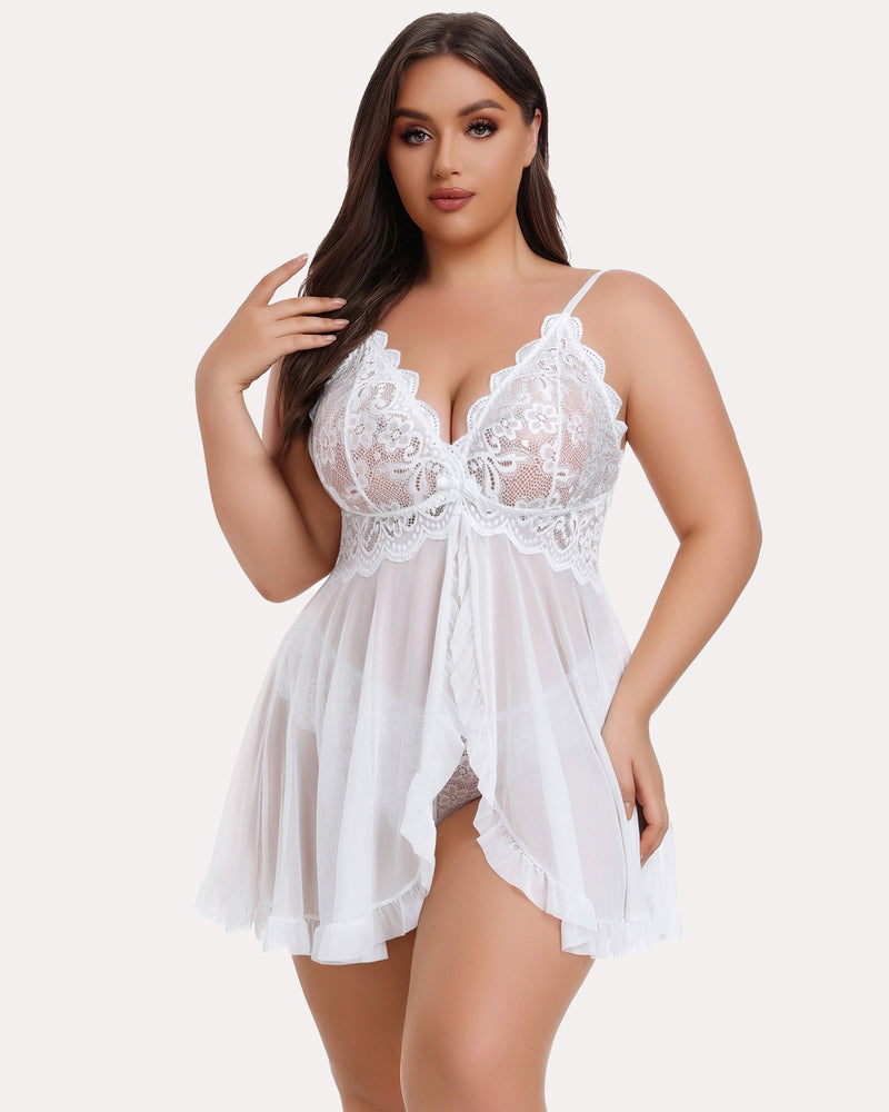 Plus Size Lace Open Front Babydoll-lovelira