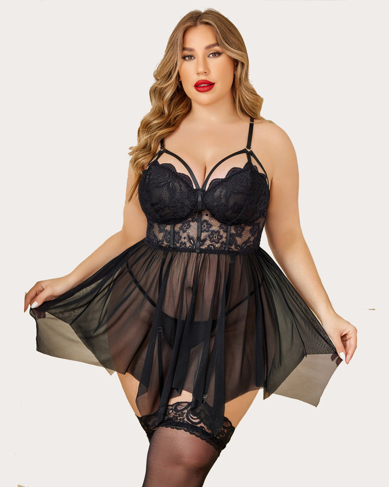 Plus Size Mesh Lace Exotic Babydoll-lovelira