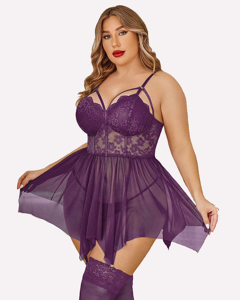 Plus Size Mesh Lace Exotic Babydoll-lovelira