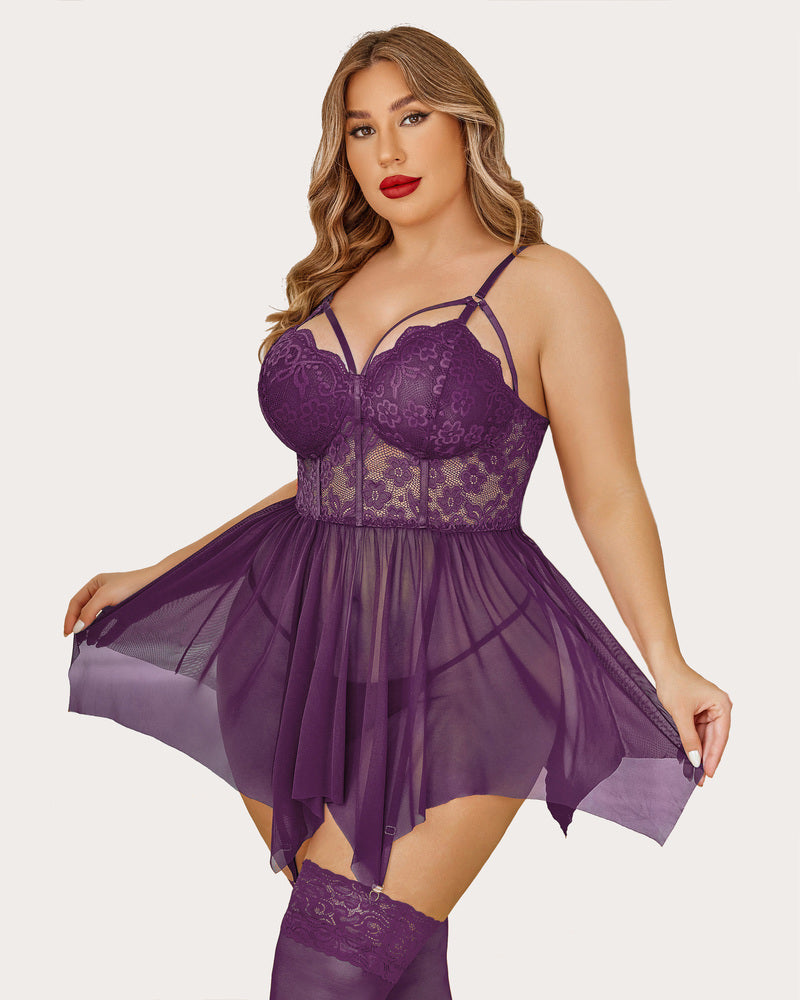 Plus Size Mesh Lace Exotic Babydoll-lovelira