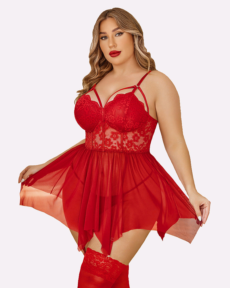 Plus Size Mesh Lace Exotic Babydoll-lovelira