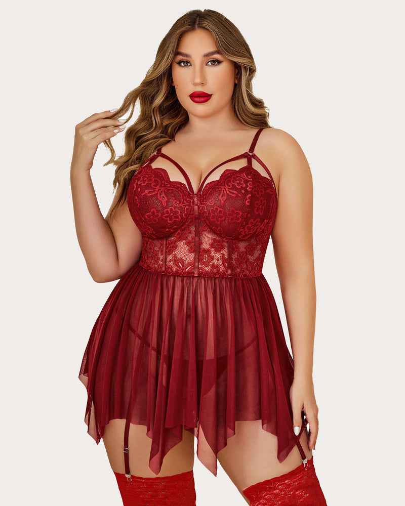 Plus Size Mesh Lace Exotic Babydoll-lovelira