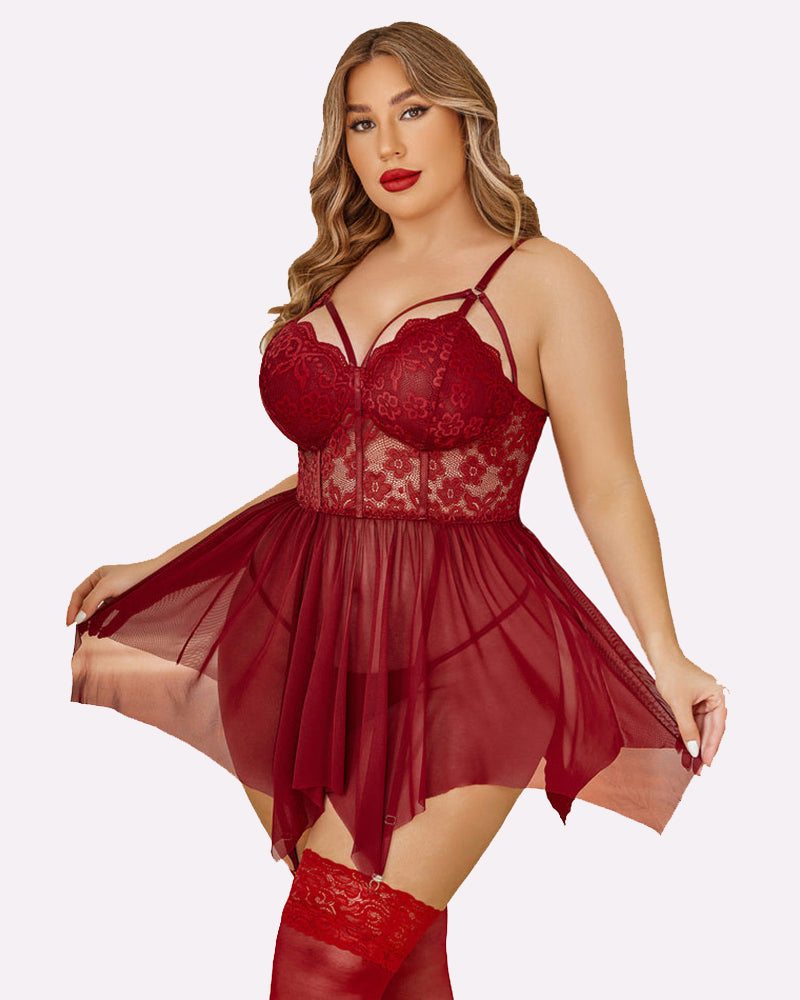 Plus Size Mesh Lace Exotic Babydoll-lovelira