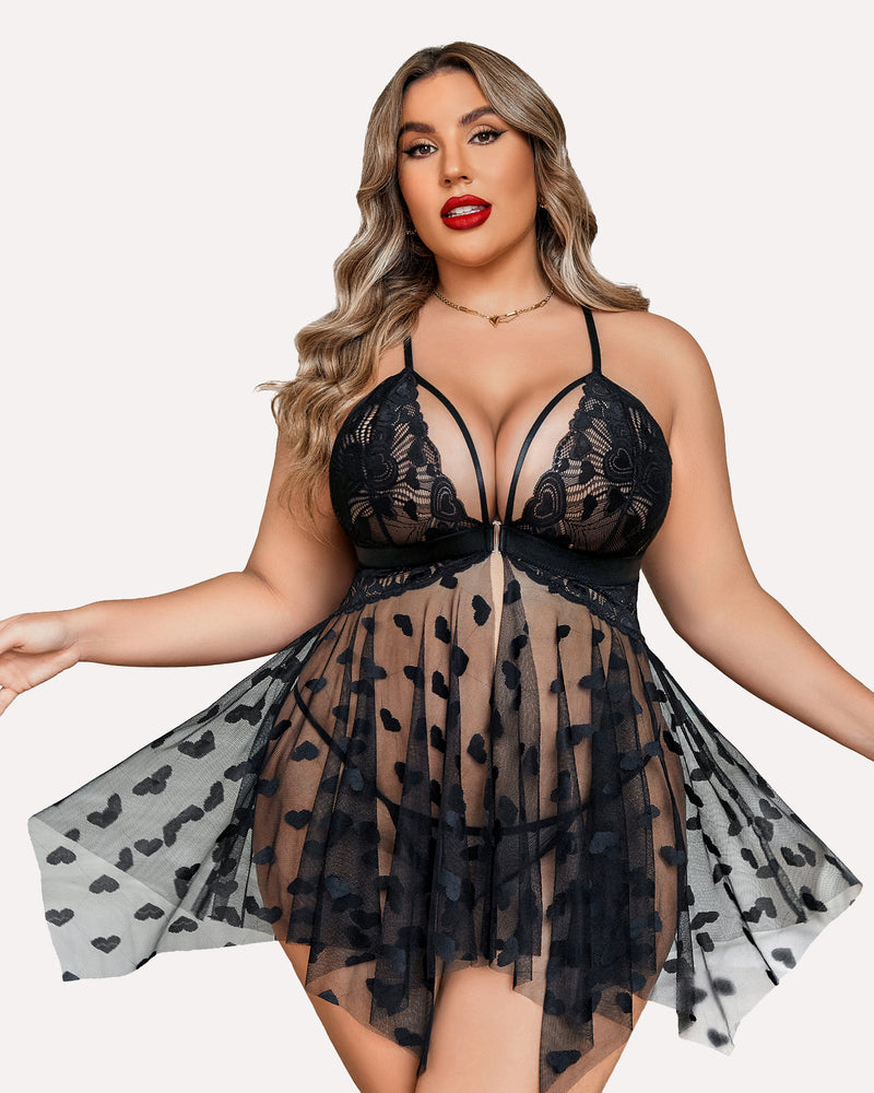 Plus Size Lace Front Slit Nightdress-lovelira