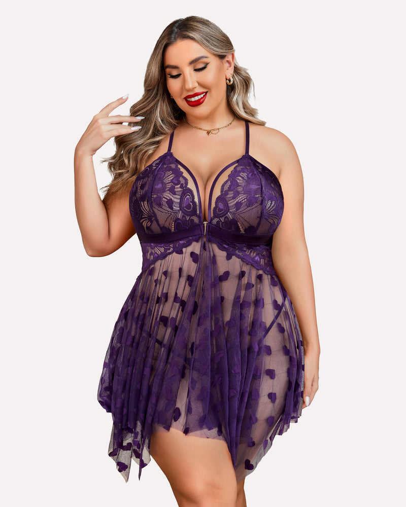 Plus Size Lace Front Slit Nightdress-lovelira
