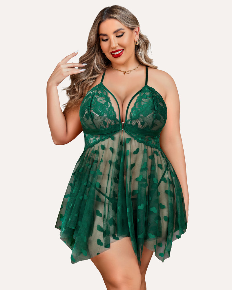 Plus Size Lace Front Slit Nightdress-lovelira