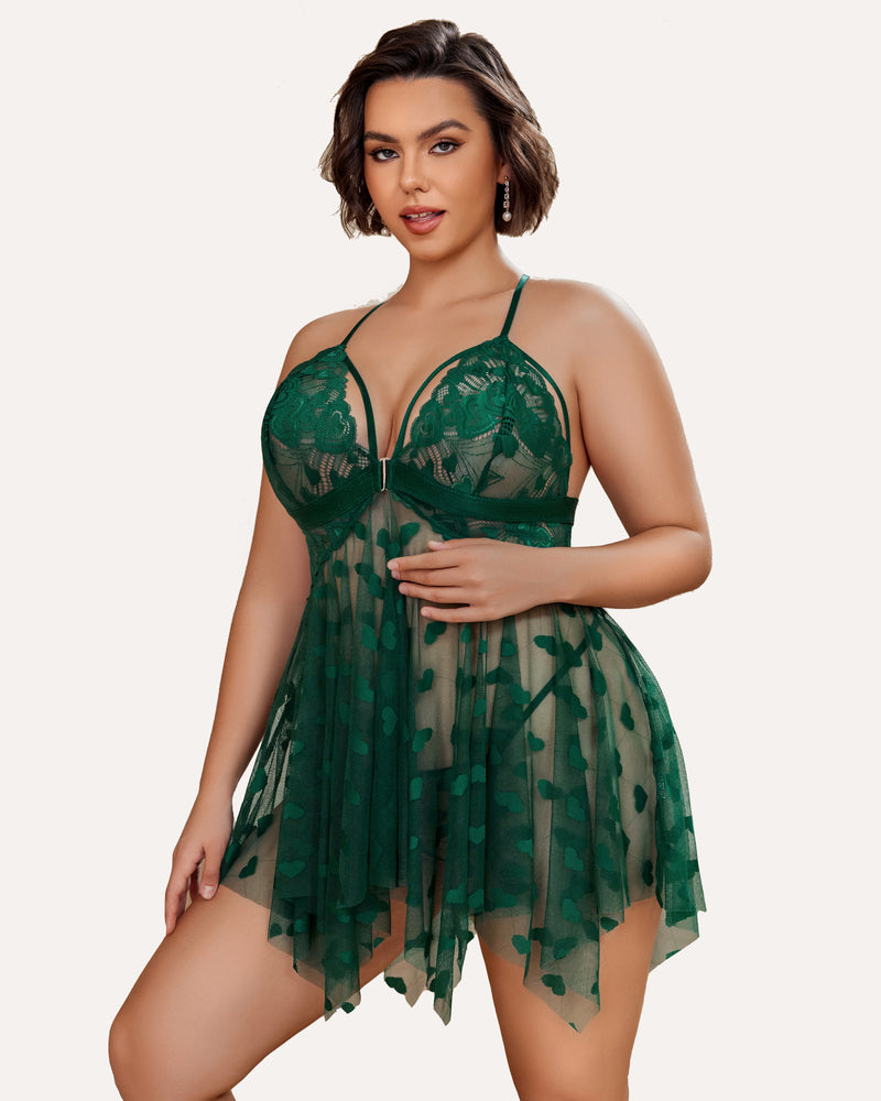 Plus Size Lace Front Slit Nightdress-lovelira