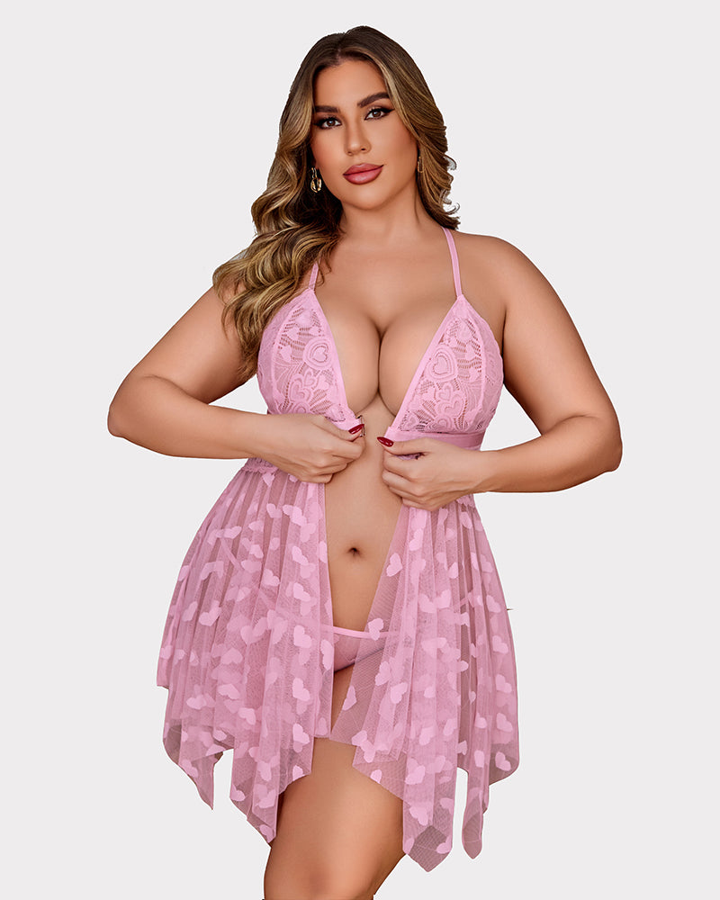 Plus Size Lace Front Slit Nightdress-lovelira