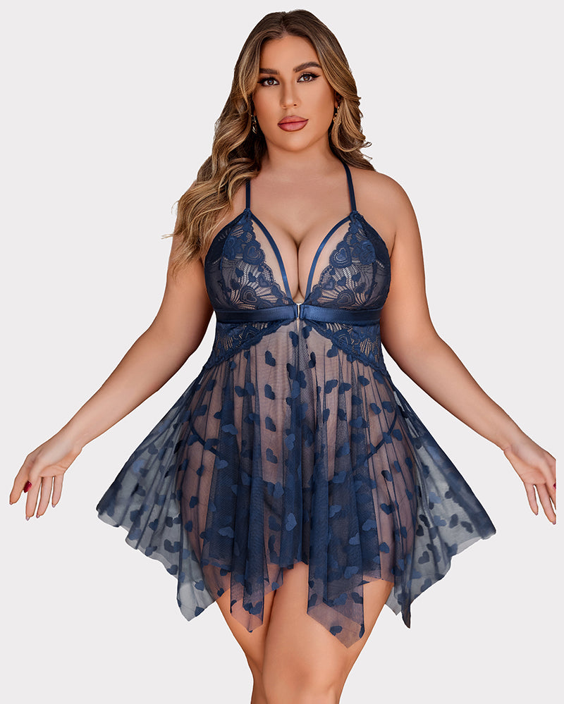 Plus Size Lace Front Slit Nightdress-lovelira