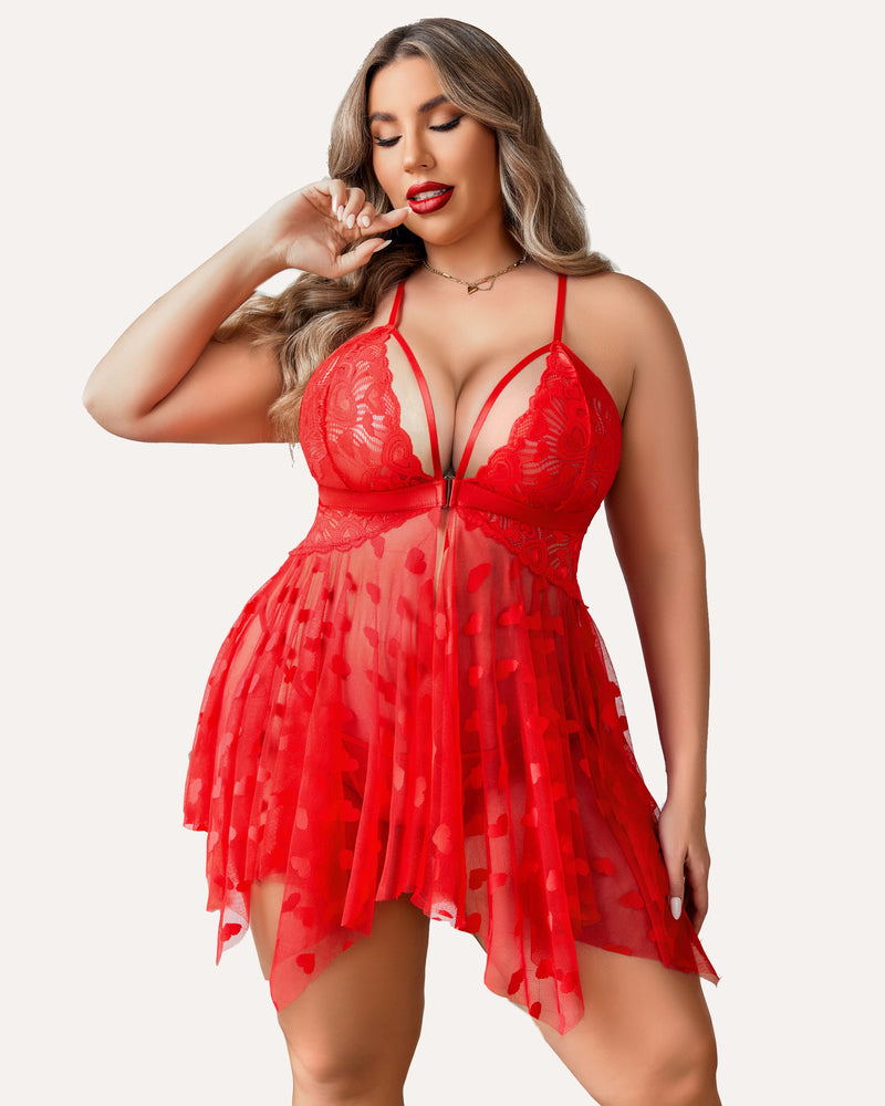 Plus Size Lace Front Slit Nightdress-lovelira