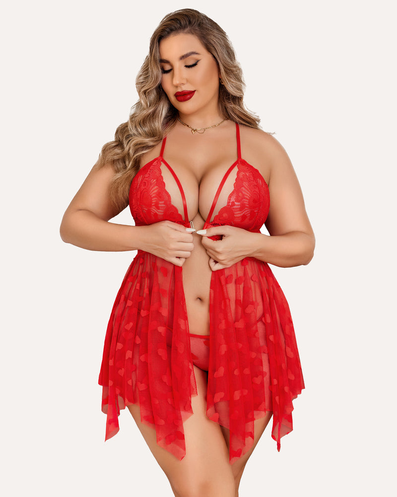 Plus Size Lace Front Slit Nightdress-lovelira