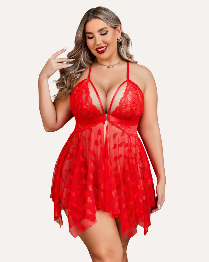 Plus Size Lace Front Slit Nightdress-lovelira