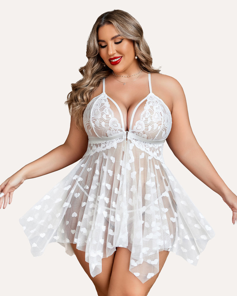 Plus Size Lace Front Slit Nightdress-lovelira