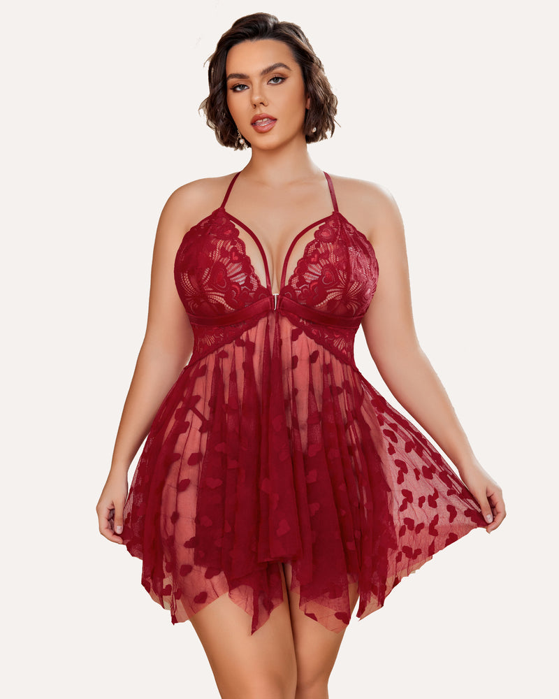 Plus Size Lace Front Slit Nightdress-lovelira