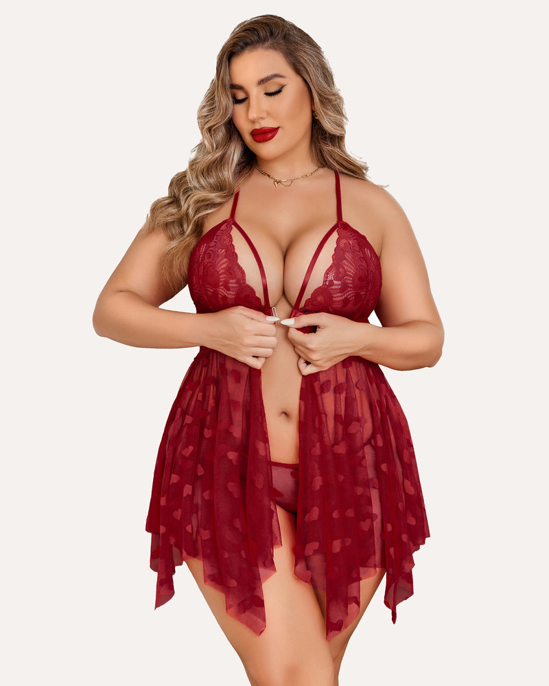 Plus Size Lace Front Slit Nightdress-lovelira