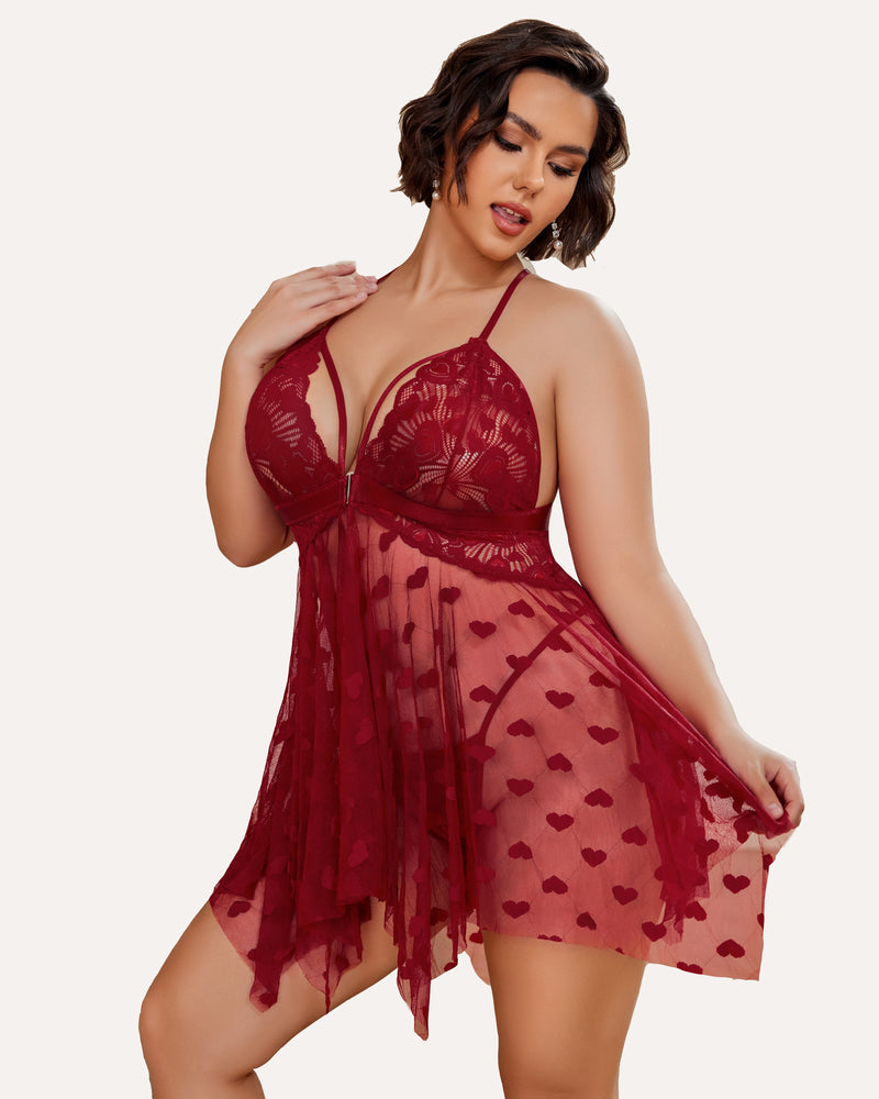 Plus Size Lace Front Slit Nightdress-lovelira