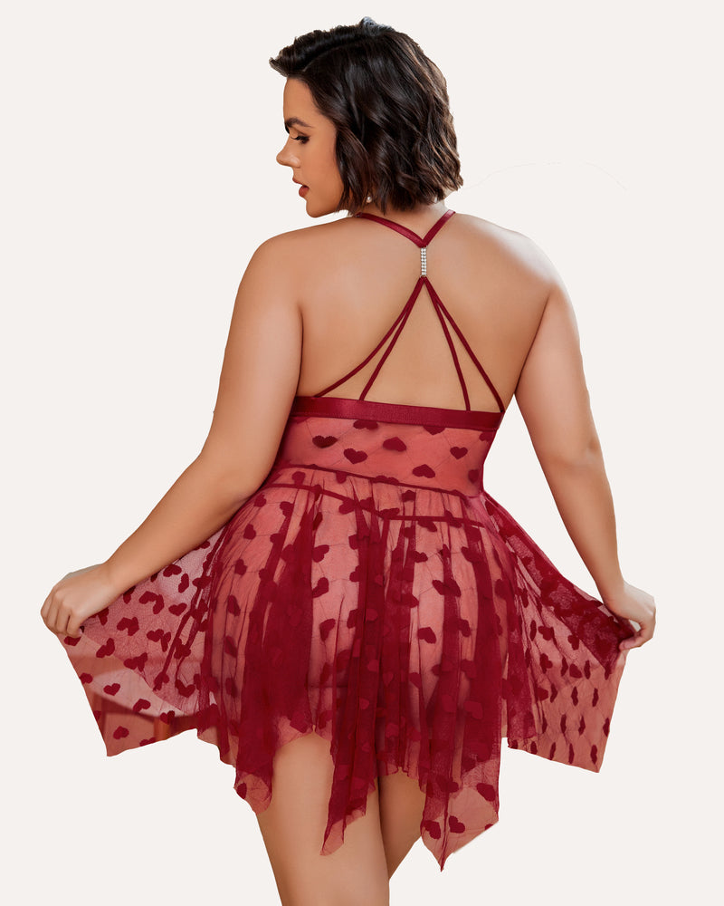 Plus Size Lace Front Slit Nightdress-lovelira