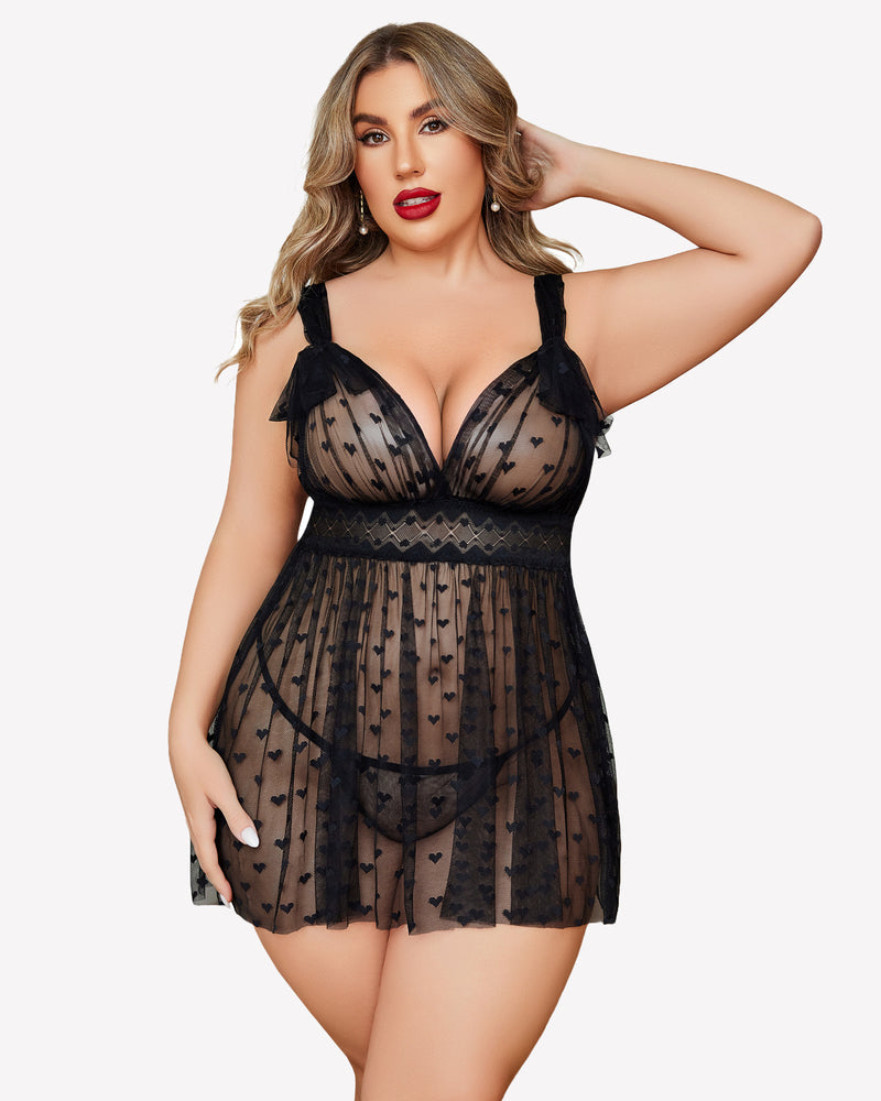 Plus Size Lace Sheer Nightie-lovelira