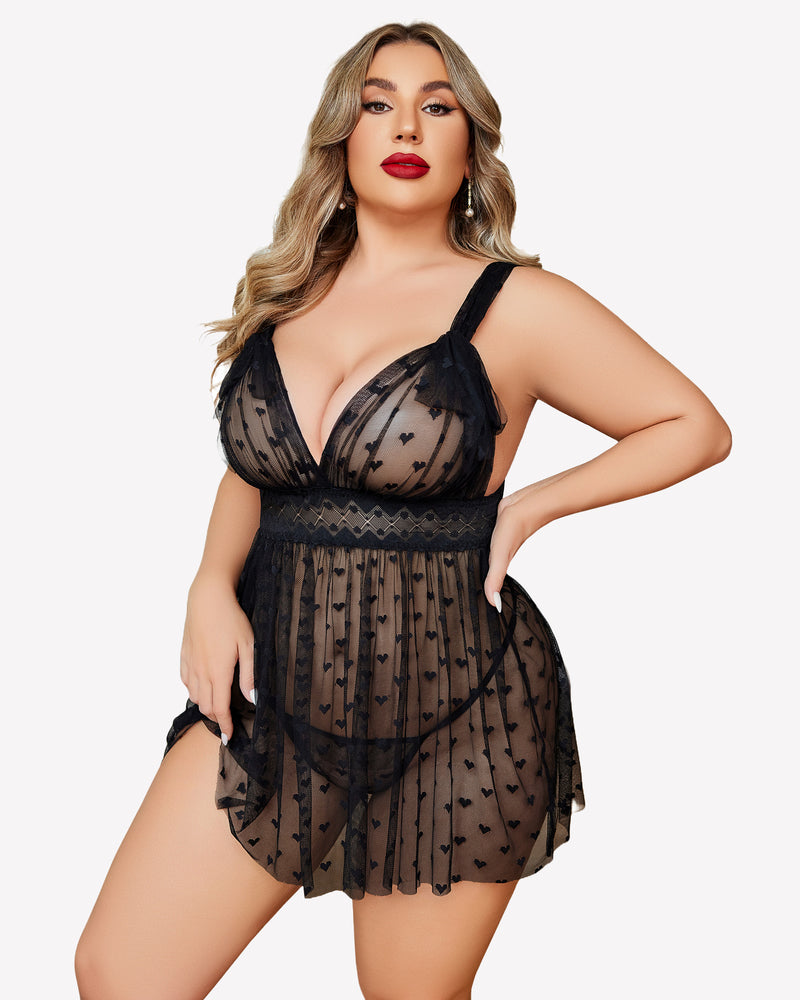 Plus Size Lace Sheer Nightie-lovelira