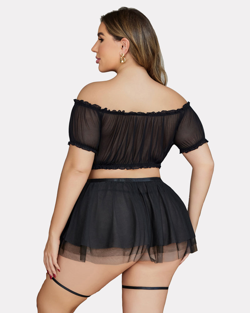 Plus Size Garter Mesh Lingerie Set-lovelira