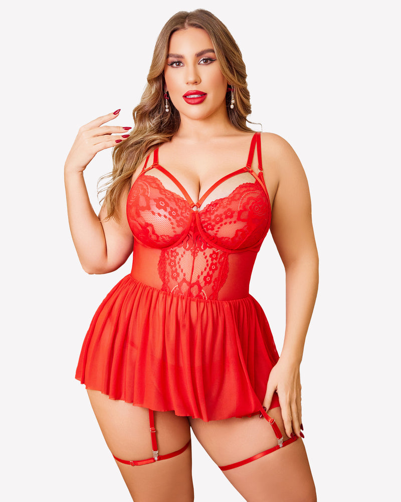 Plus Size Lace Babydoll Boudoir Nighty-lovelira