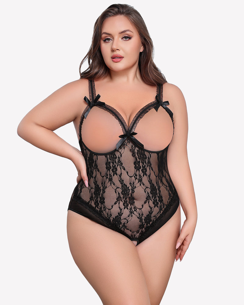 Plus Size Crotchless Exotic Lace Teddies-lovelira