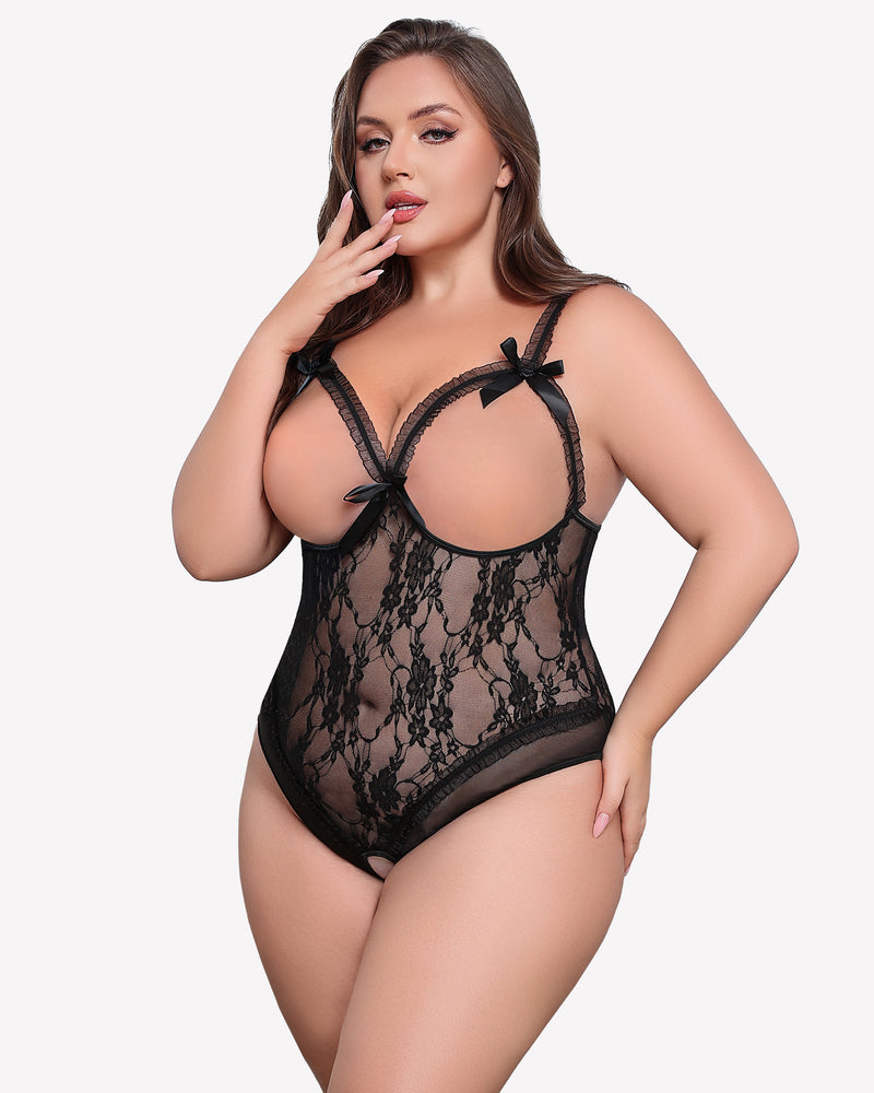 Plus Size Crotchless Exotic Lace Teddies-lovelira