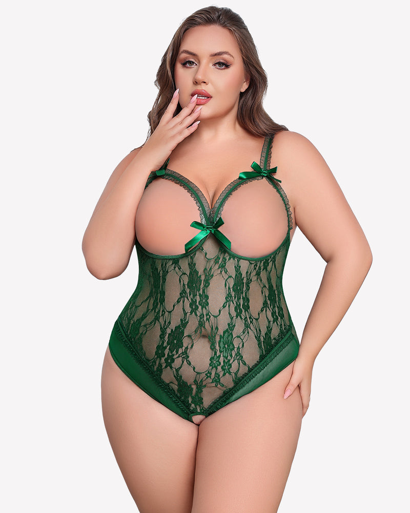 Plus Size Crotchless Exotic Lace Teddies-lovelira