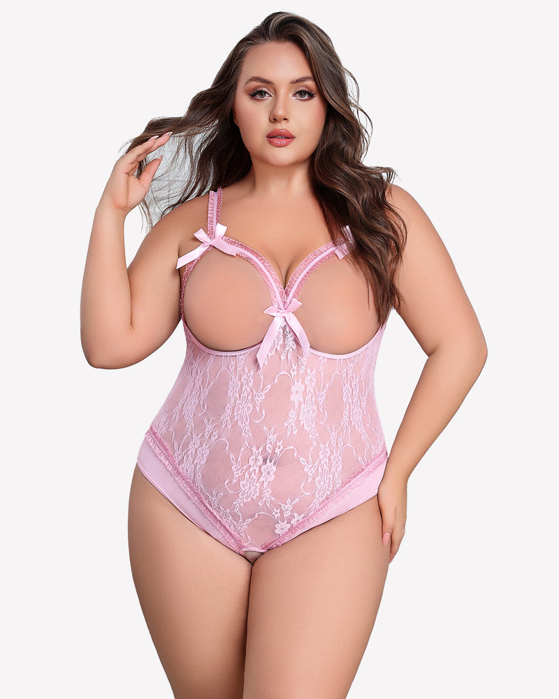 Plus Size Crotchless Exotic Lace Teddies-lovelira