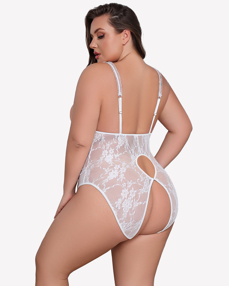 Plus Size Crotchless Exotic Lace Teddies-lovelira