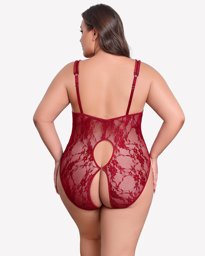 Plus Size Crotchless Exotic Lace Teddies-lovelira