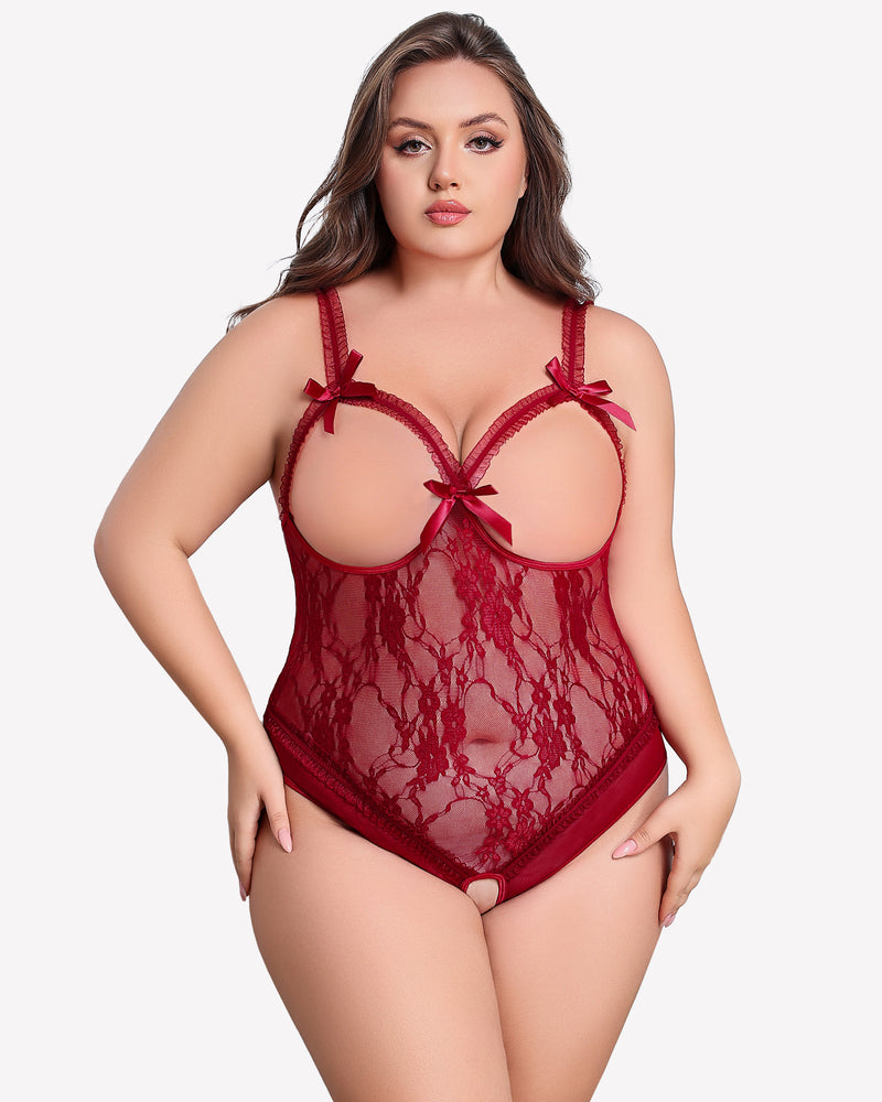 Plus Size Crotchless Exotic Lace Teddies-lovelira