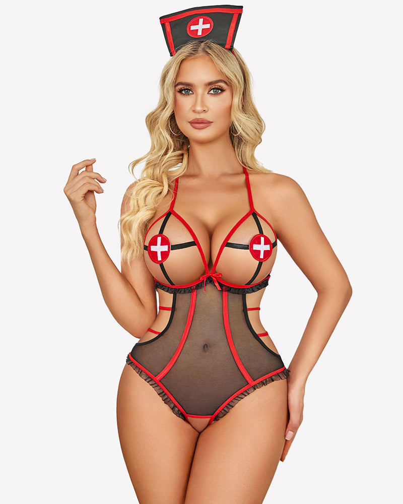 Naughty Roleplay Bodysuit Nurse Costume