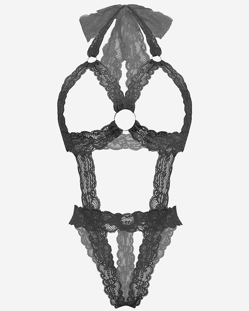 Lace Cupless Bodysuit Deep V Neck Teddy