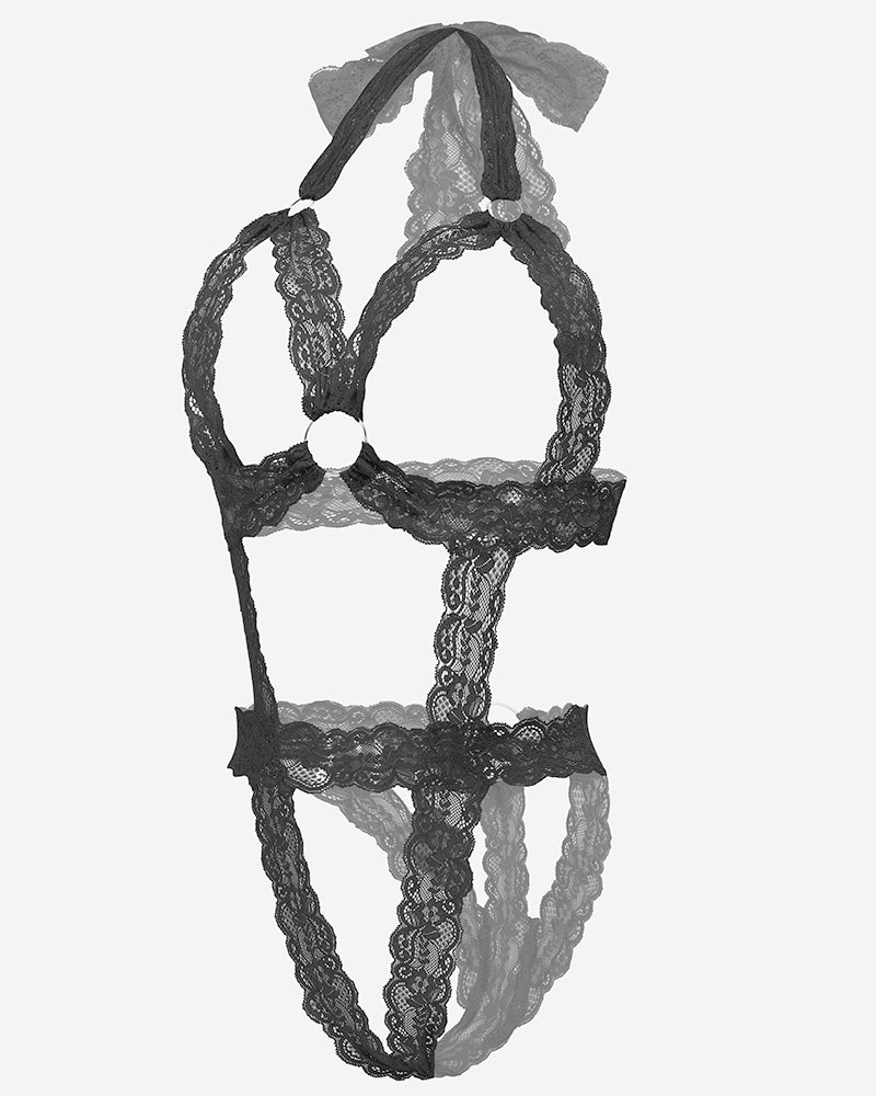 Lace Cupless Bodysuit Deep V Neck Teddy