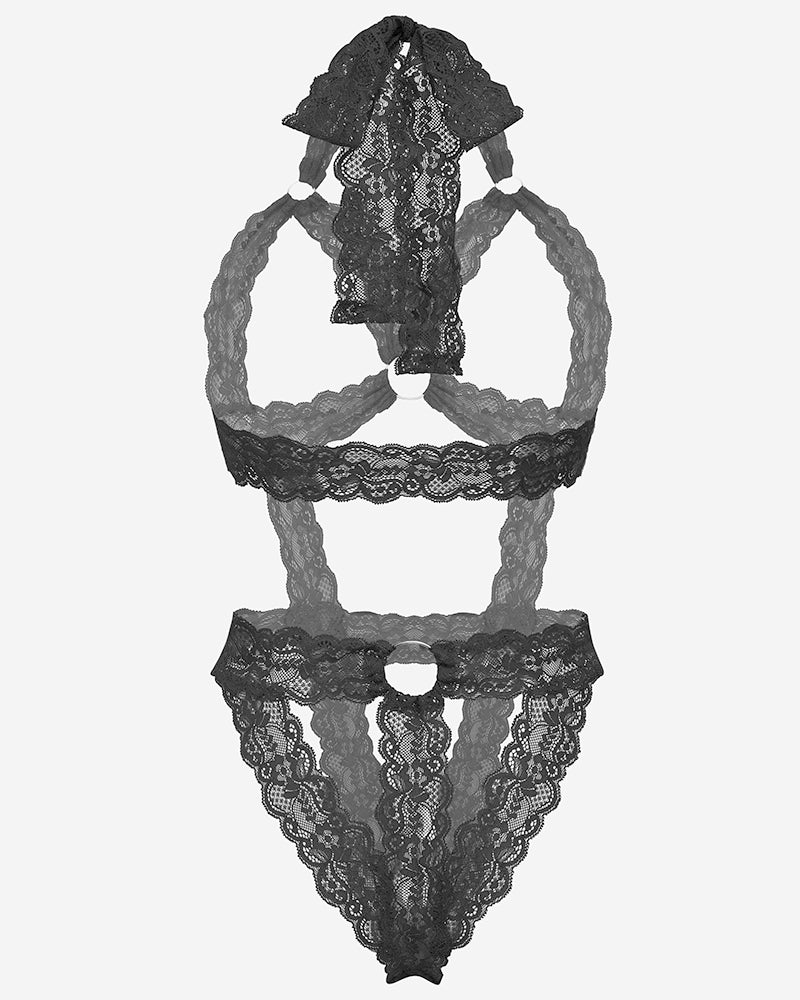 Lace Cupless Bodysuit Deep V Neck Teddy