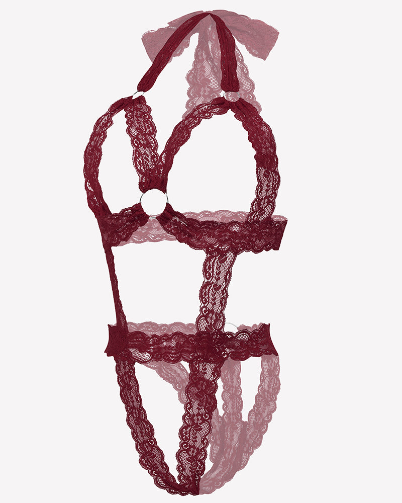 Lace Cupless Bodysuit Deep V Neck Teddy