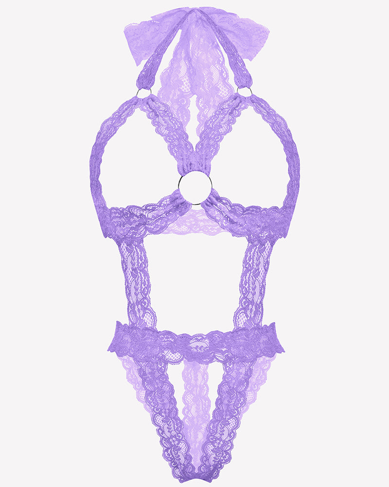 Lace Cupless Bodysuit Deep V Neck Teddy