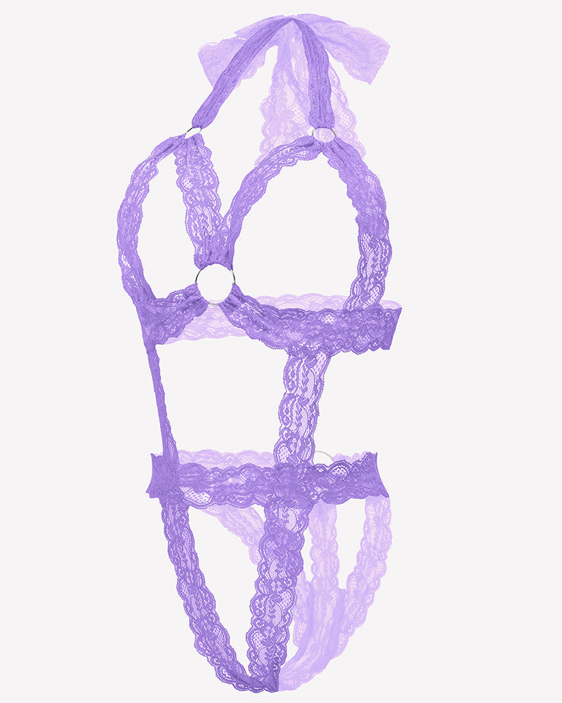 Lace Cupless Bodysuit Deep V Neck Teddy