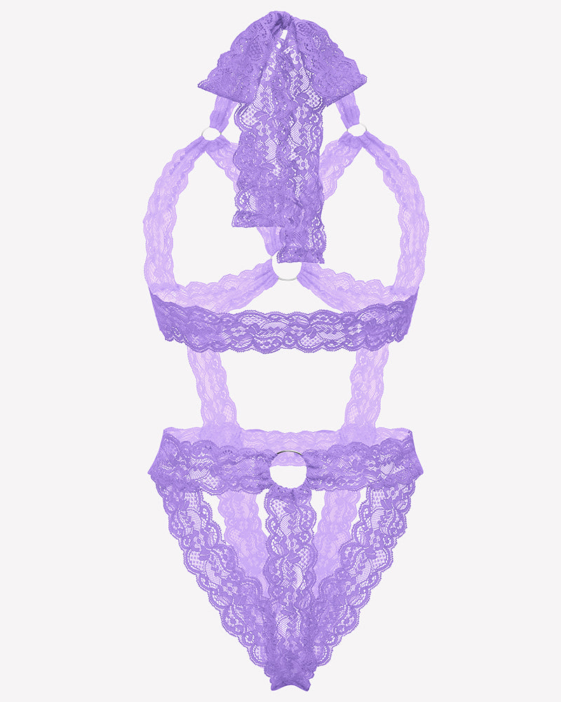 Lace Cupless Bodysuit Deep V Neck Teddy