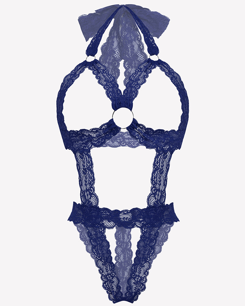 Lace Cupless Bodysuit Deep V Neck Teddy