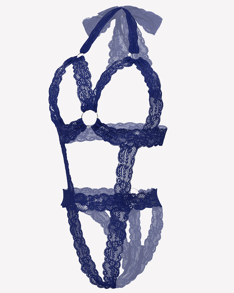 Lace Cupless Bodysuit Deep V Neck Teddy