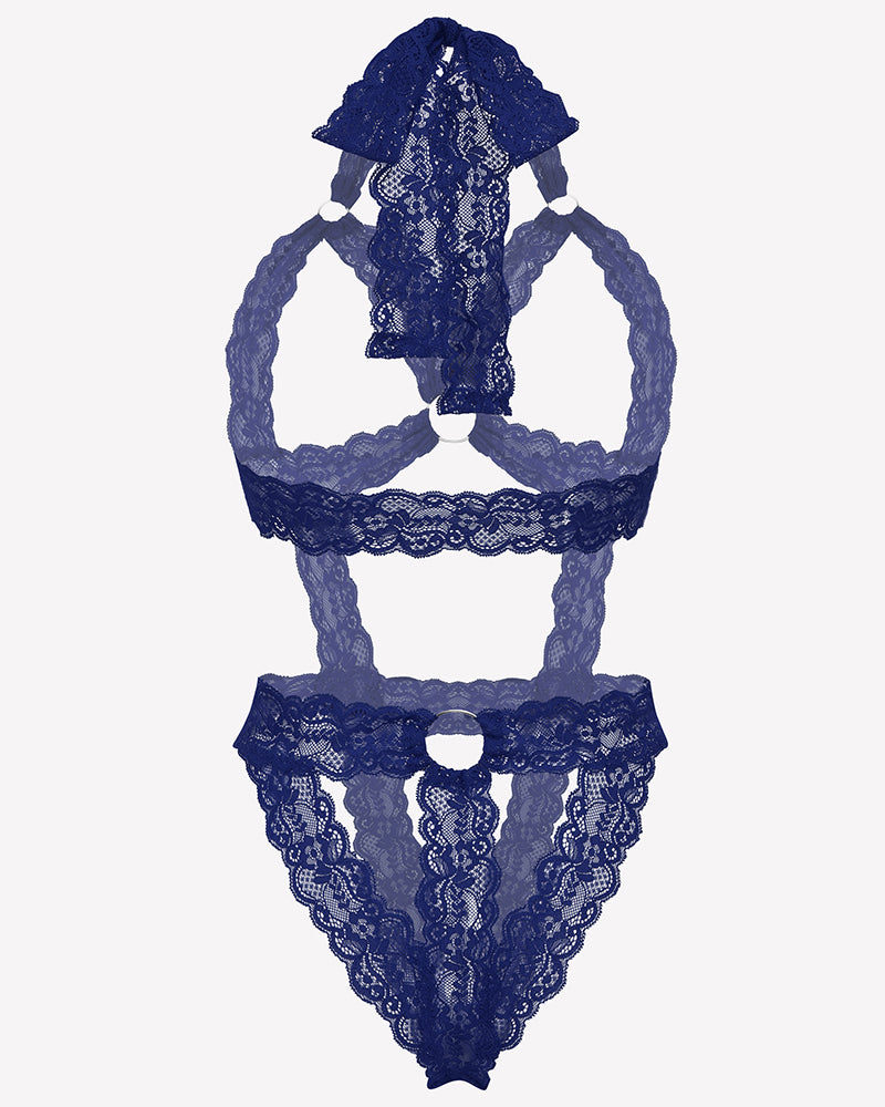 Lace Cupless Bodysuit Deep V Neck Teddy