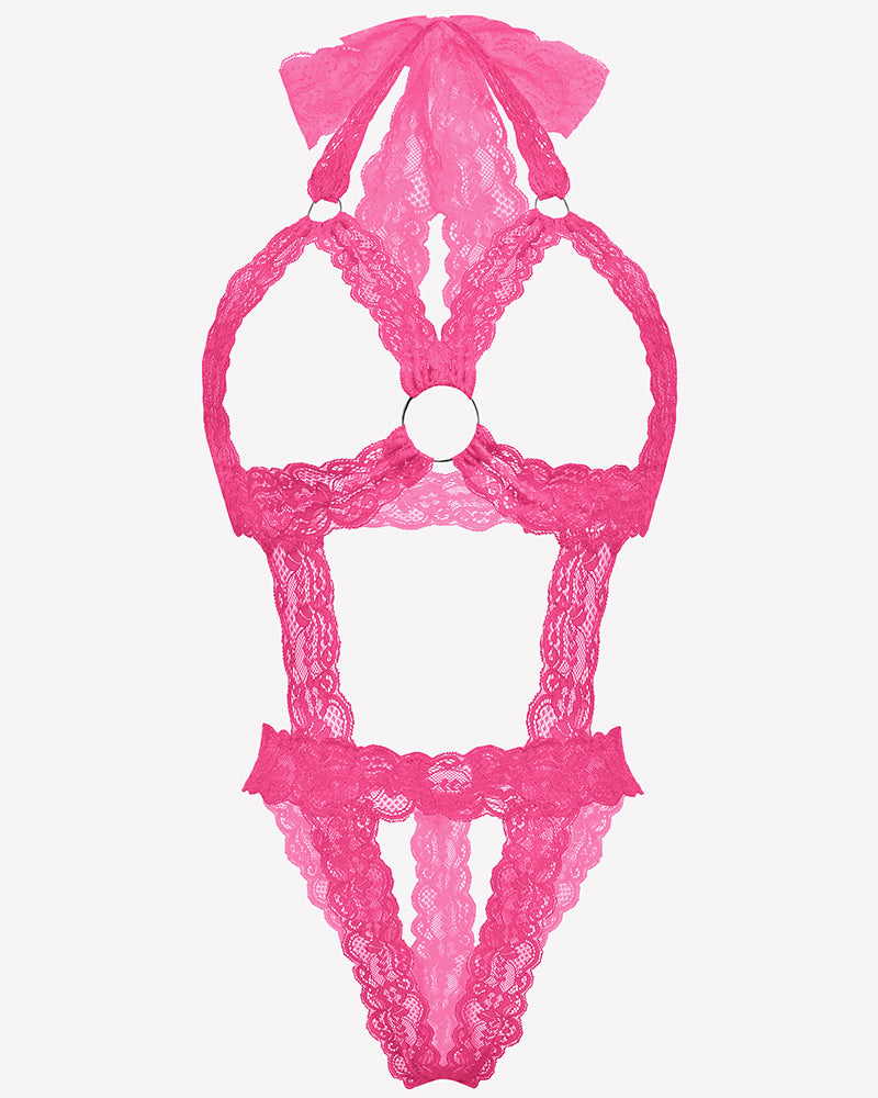 Lace Cupless Bodysuit Deep V Neck Teddy