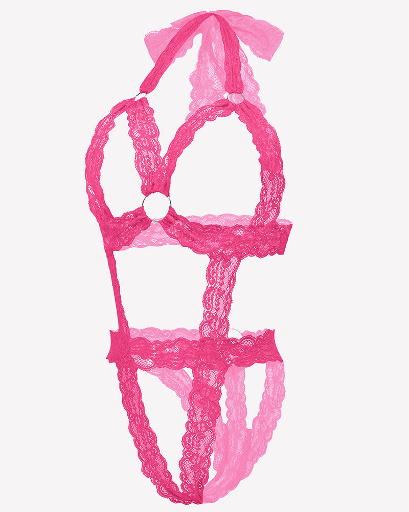 Lace Cupless Bodysuit Deep V Neck Teddy