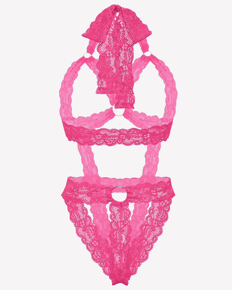 Lace Cupless Bodysuit Deep V Neck Teddy