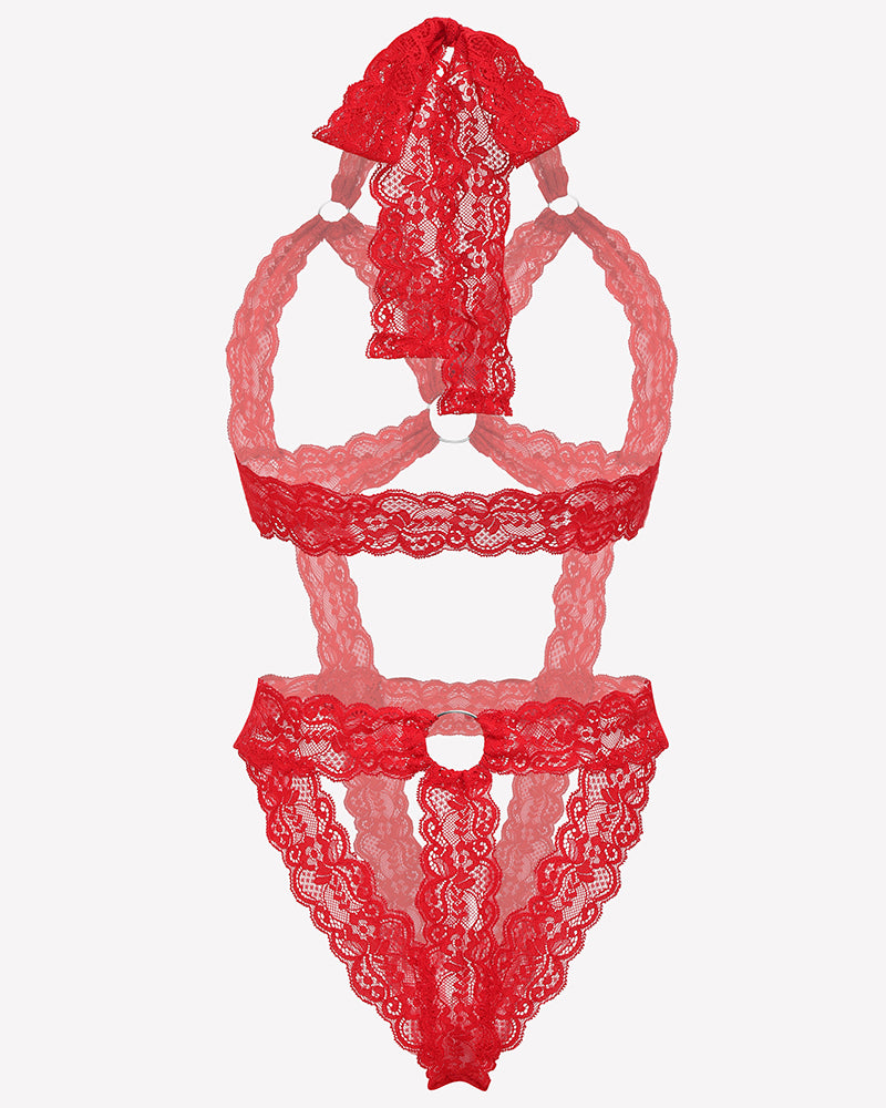 Lace Cupless Bodysuit Deep V Neck Teddy