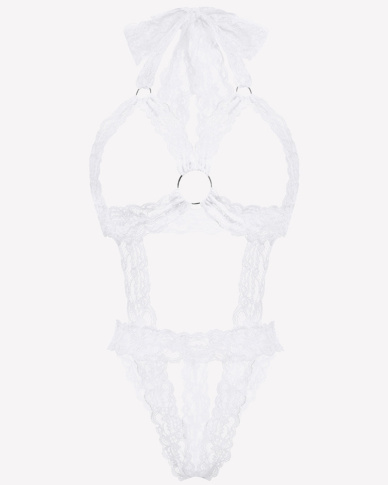 Lace Cupless Bodysuit Deep V Neck Teddy