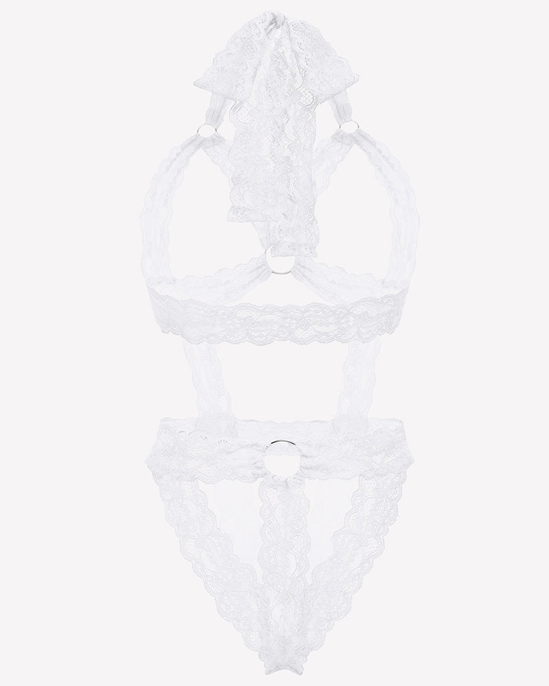 Lace Cupless Bodysuit Deep V Neck Teddy